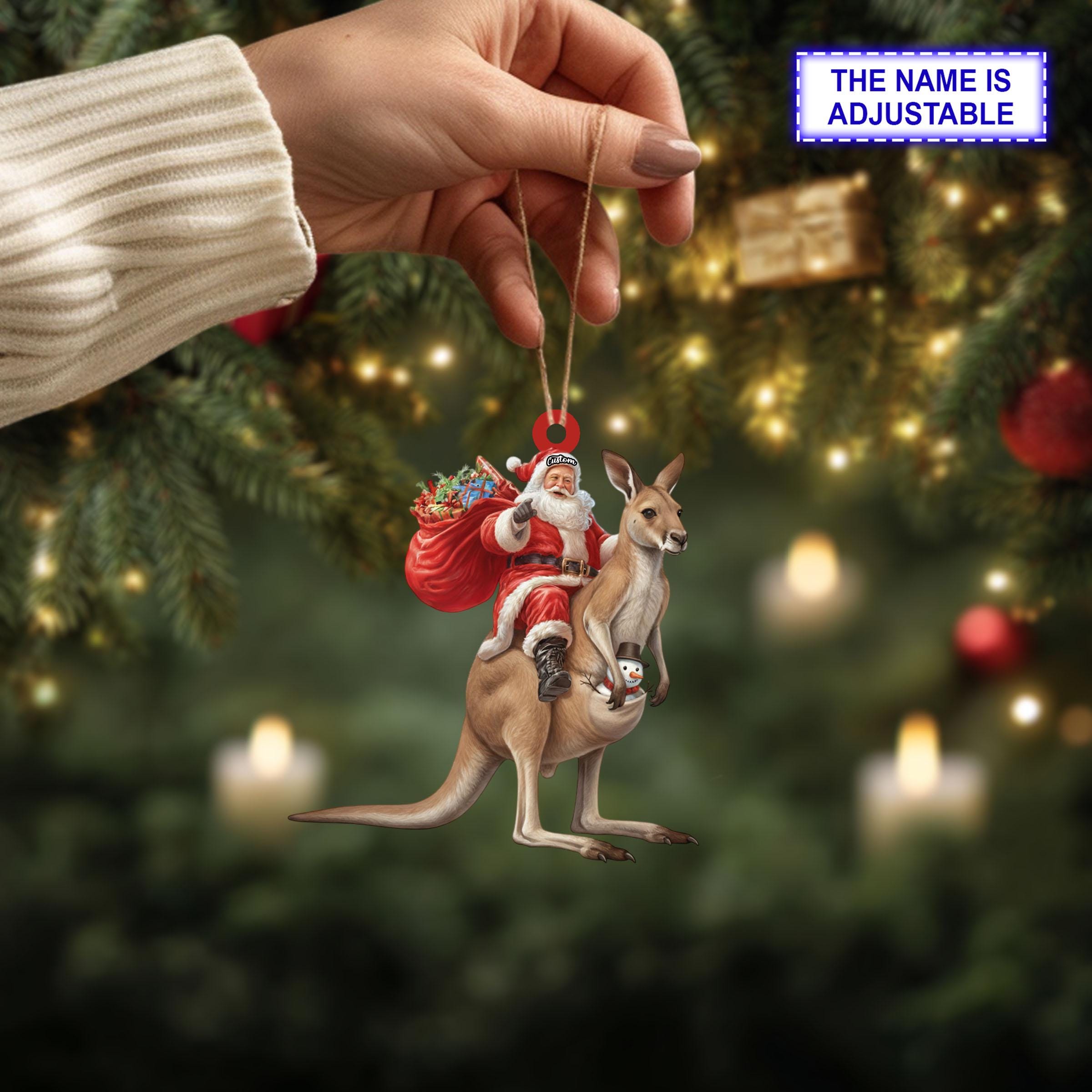 Santa riding Kangaroo acrylic 2D flat Christmas ornament - Image 2