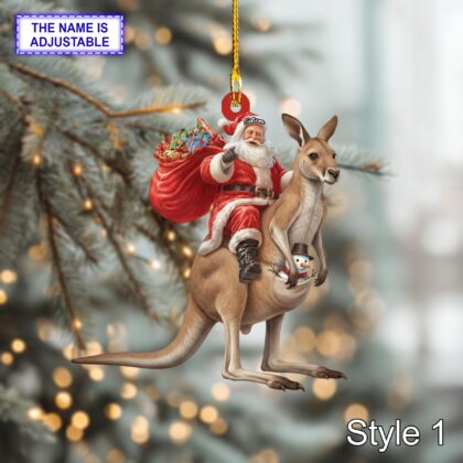 Santa riding Kangaroo acrylic 2D flat Christmas ornament