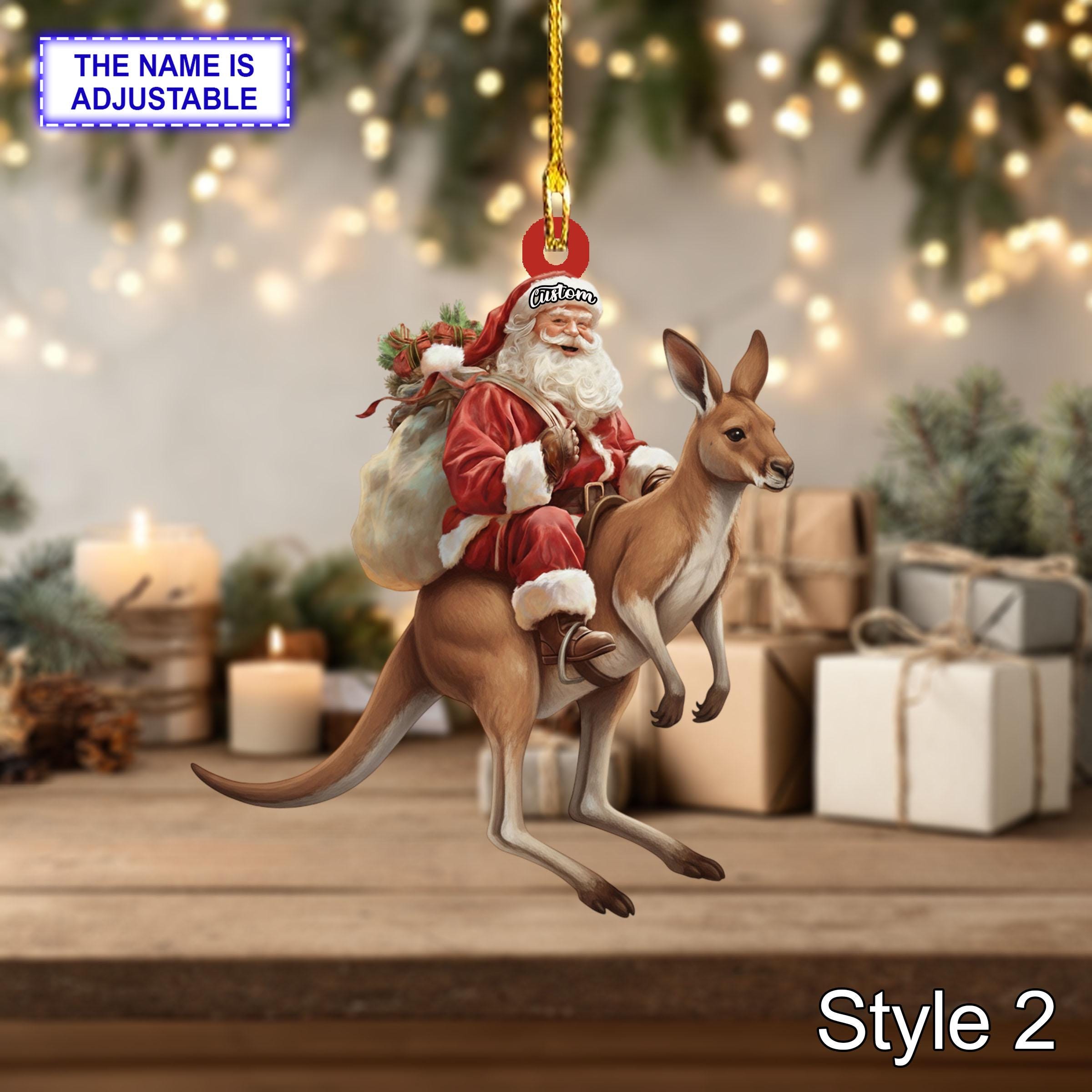 Santa riding Kangaroo acrylic 2D flat Christmas ornament - Image 4