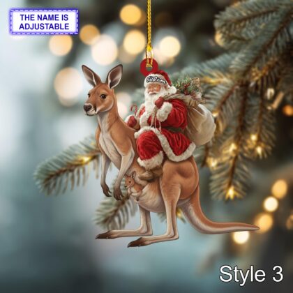Santa riding Kangaroo acrylic 2D flat Christmas ornament - Image 5