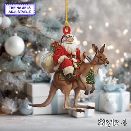 Santa riding Kangaroo acrylic 2D flat Christmas ornament - Image 6