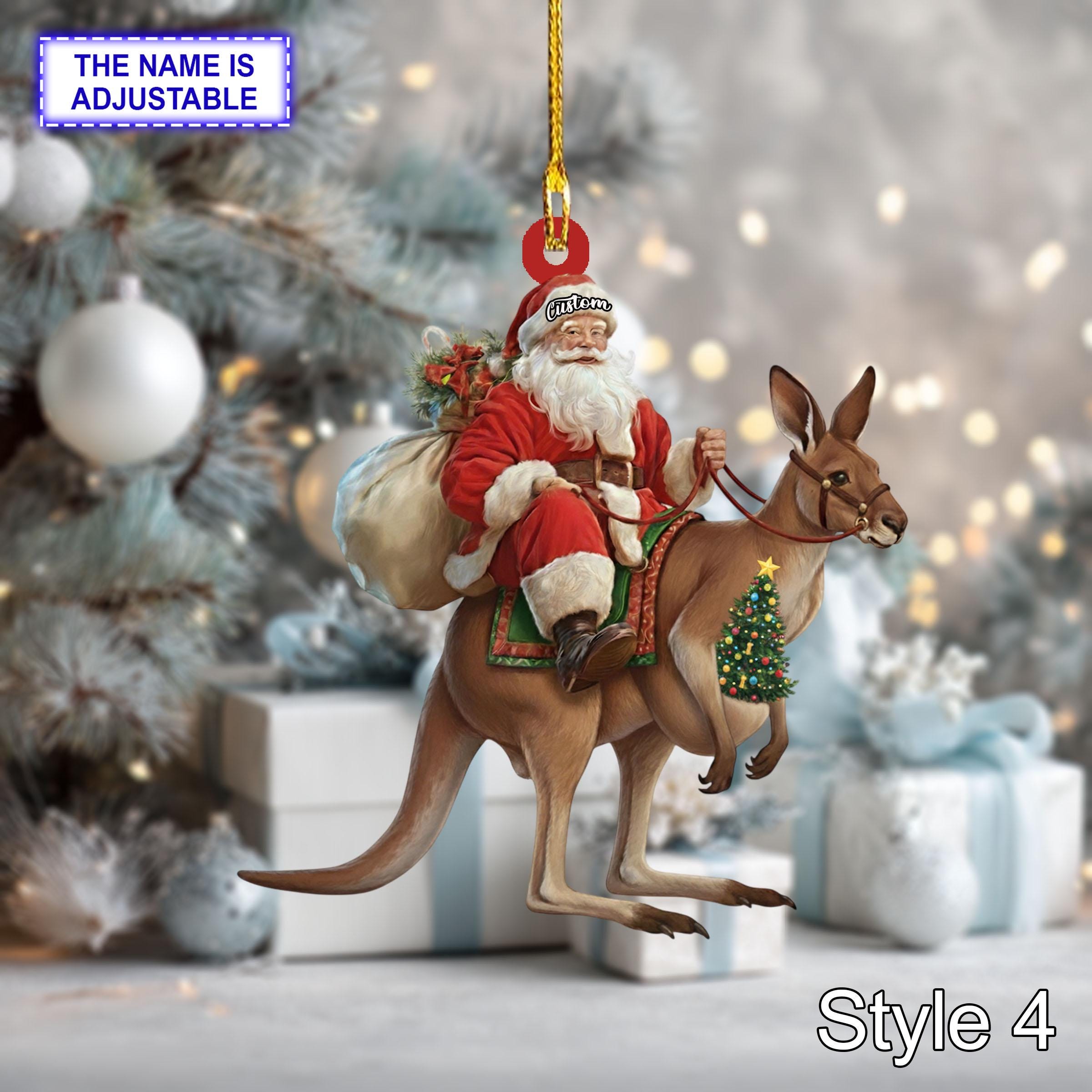 Santa riding Kangaroo acrylic 2D flat Christmas ornament - Image 6