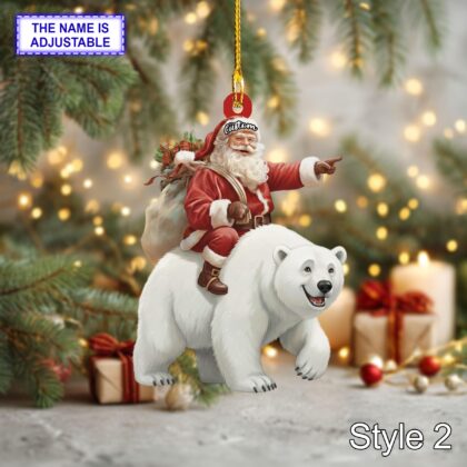 Santa riding Polar Bear acrylic 2D flat Christmas ornament - Image 4