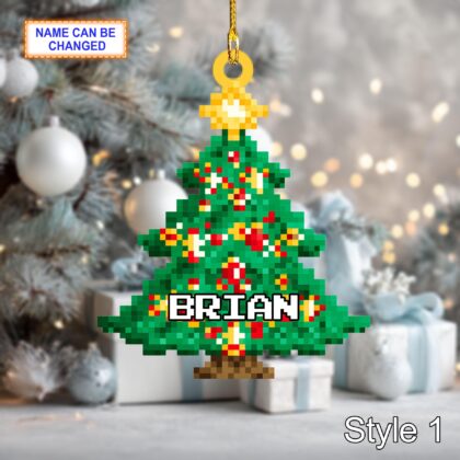 Custom Name Pixel Christmas Tree Personalized Ornament – Christmas Tree Hanging Decor