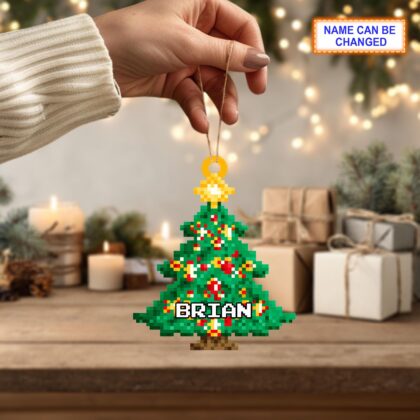 Custom Name Pixel Christmas Tree Personalized Ornament – Christmas Tree Hanging Decor - Image 2