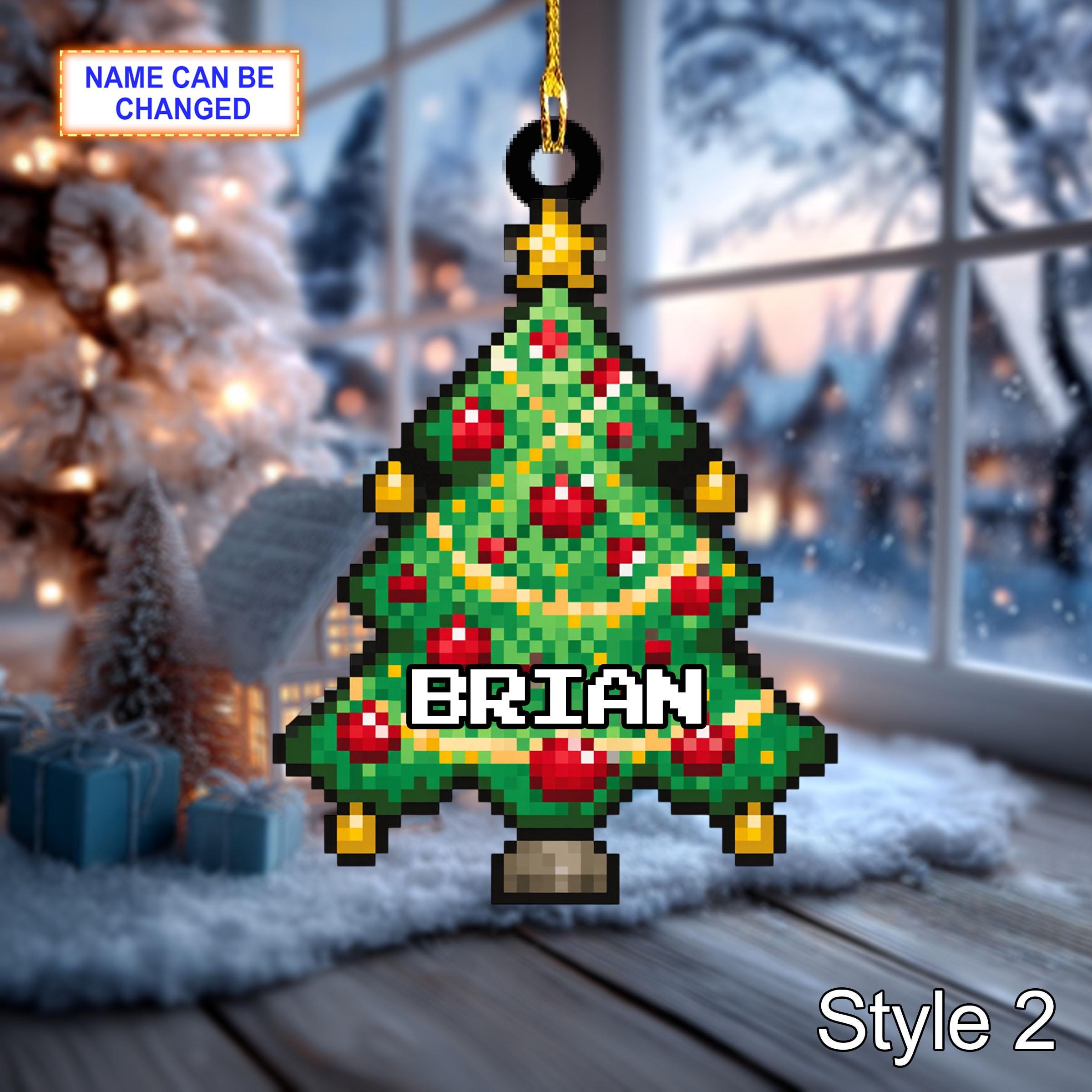 Custom Name Pixel Christmas Tree Personalized Ornament – Christmas Tree Hanging Decor - Image 4