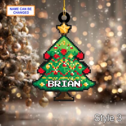Custom Name Pixel Christmas Tree Personalized Ornament – Christmas Tree Hanging Decor - Image 5