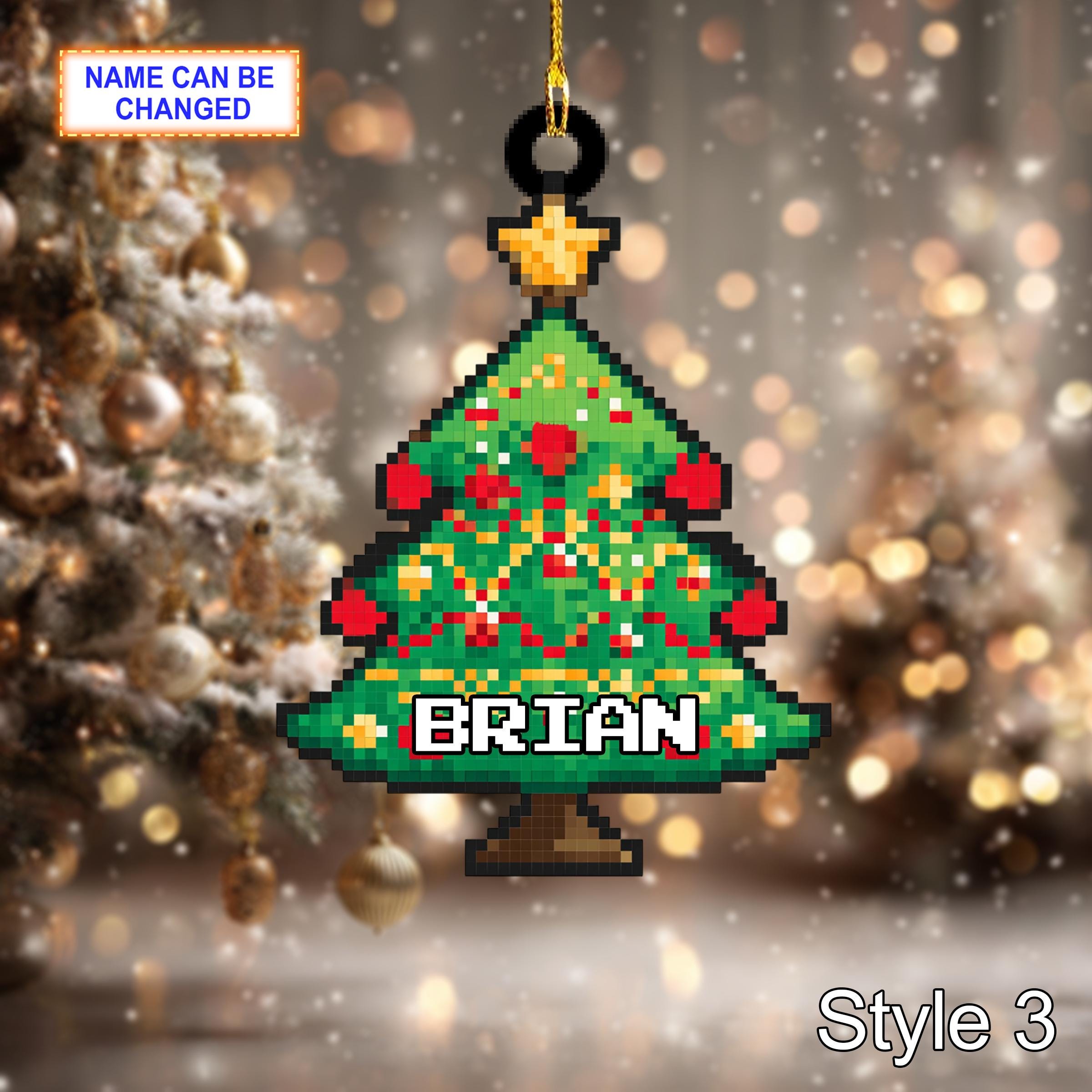 Custom Name Pixel Christmas Tree Personalized Ornament – Christmas Tree Hanging Decor - Image 5