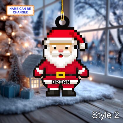 Custom Name Pixel Santa Claus Personalized Ornament – Christmas Tree Hanging Decor - Image 4