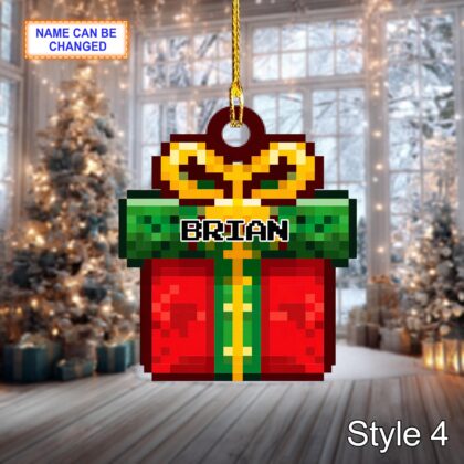 Custom Name Pixel Gift Box Personalized Ornament – Christmas Tree Hanging Decor - Image 6