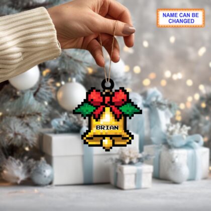 Custom Name Pixel Bell Personalized Ornament – Christmas Tree Hanging Decor - Image 3