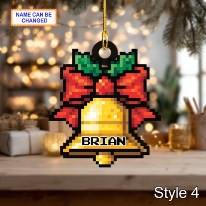 Custom Name Pixel Bell Personalized Ornament – Christmas Tree Hanging Decor - Image 6