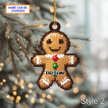 Custom Name Pixel Gingerbread Man Personalized Ornament - Image 4