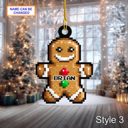 Custom Name Pixel Gingerbread Man Personalized Ornament - Image 5