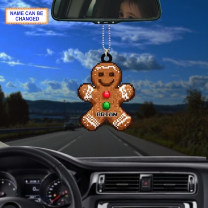 Custom Name Pixel Gingerbread Man Personalized Ornament - Image 3
