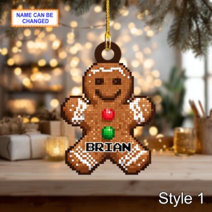 Custom Name Pixel Gingerbread Man Personalized Ornament
