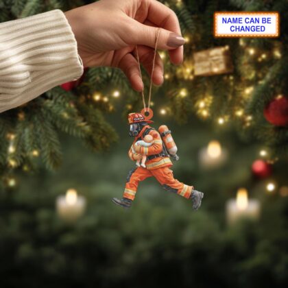 Alternative view of Custom Name Firefighter Christmas Ornament – Holiday Tree Hanging Decor
