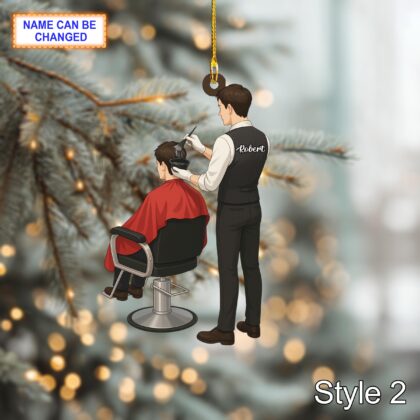 Custom Name Barber Christmas Ornament – Holiday Tree Hanging Decor - Image 4