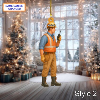 Custom Name Construction Worker Christmas Ornament – Holiday Tree Hanging Decor - Image 4