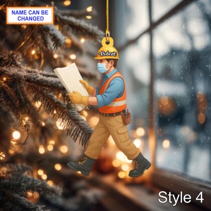 Custom Name Construction Worker Christmas Ornament – Holiday Tree Hanging Decor - Image 6