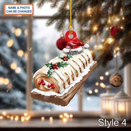 Custom Name Cake Yule Log Dessert Personalized Ornament - Image 4