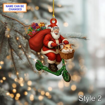 Custom Name Santa Kick Scooter Hamster Personalized Ornament - Image 4