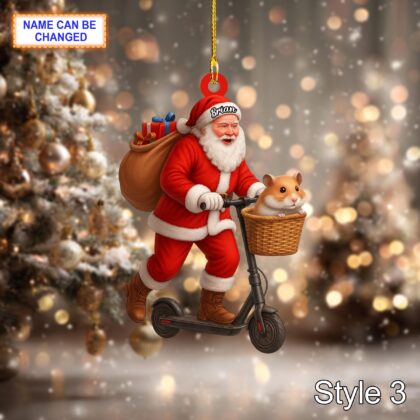 Custom Name Santa Kick Scooter Hamster Personalized Ornament - Image 5