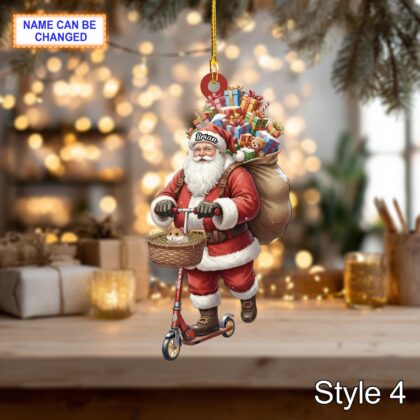 Custom Name Santa Kick Scooter Hamster Personalized Ornament - Image 6