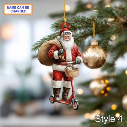 Custom Name Santa Kick Scooter Hedgehog Personalized Ornament - Image 6