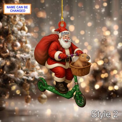 Custom Name Santa Kick Scooter Capybara Personalized Ornament - Image 4