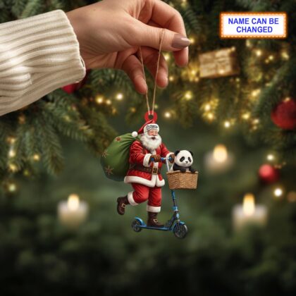 Alternative view of Custom Name Santa Kick Scooter Panda Personalized Ornament