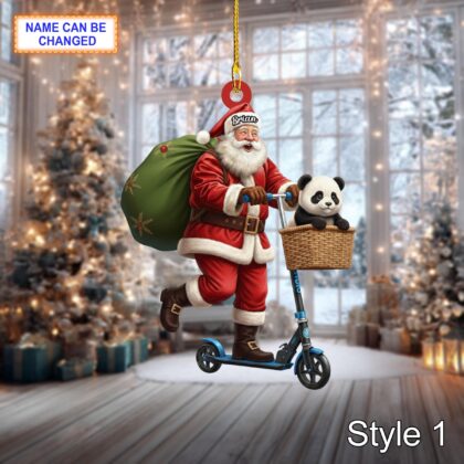 Custom Name Santa Kick Scooter Panda Personalized Ornament
