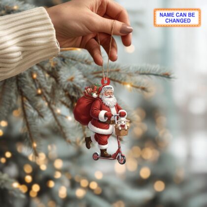 Alternative view of Custom Name Santa Kick Scooter Sheep Personalized Ornament