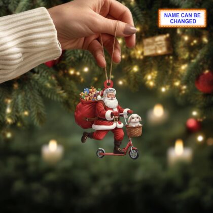 Alternative view of Custom Name Santa Kick Scooter Rabbit Personalized Ornament