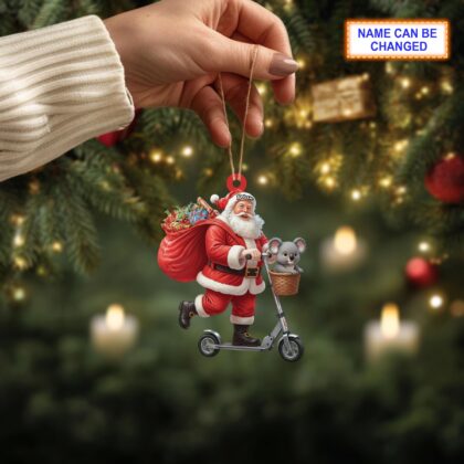 Custom Name Santa Kick Scooter Koala Personalized Ornament - Image 2