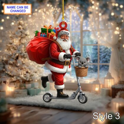Custom Name Santa Kick Scooter Koala Personalized Ornament - Image 5