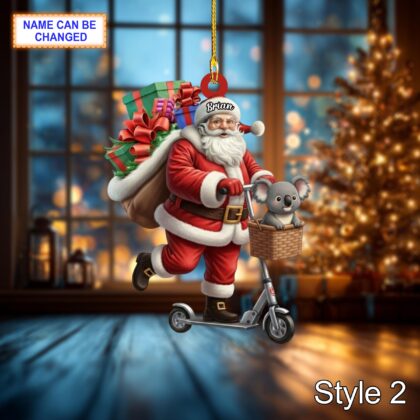 Custom Name Santa Kick Scooter Koala Personalized Ornament - Image 4