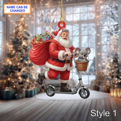 Custom Name Santa Kick Scooter Koala Personalized Ornament