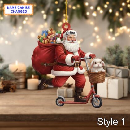 Custom Name Santa Kick Scooter Rabbit Personalized Ornament