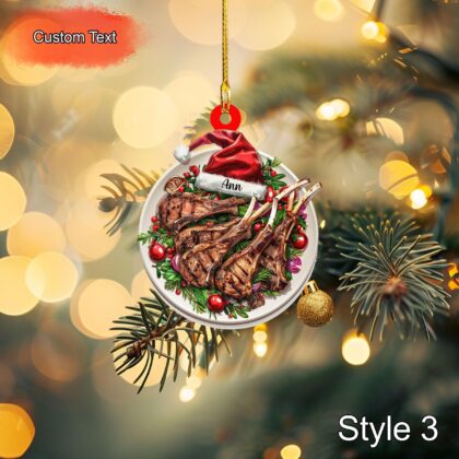 Custom Roasted Lamb Christmas Ornament – 2D Flat Acrylic Personalized Food Ornament - Image 3