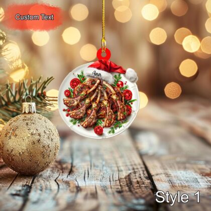 Custom Roasted Lamb Christmas Ornament – 2D Flat Acrylic Personalized Food Ornament