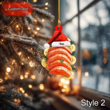 Alternative view of Custom Lemon Butter Baked Salmon Christmas Ornament – 2D Flat Acrylic Holiday Decoration
