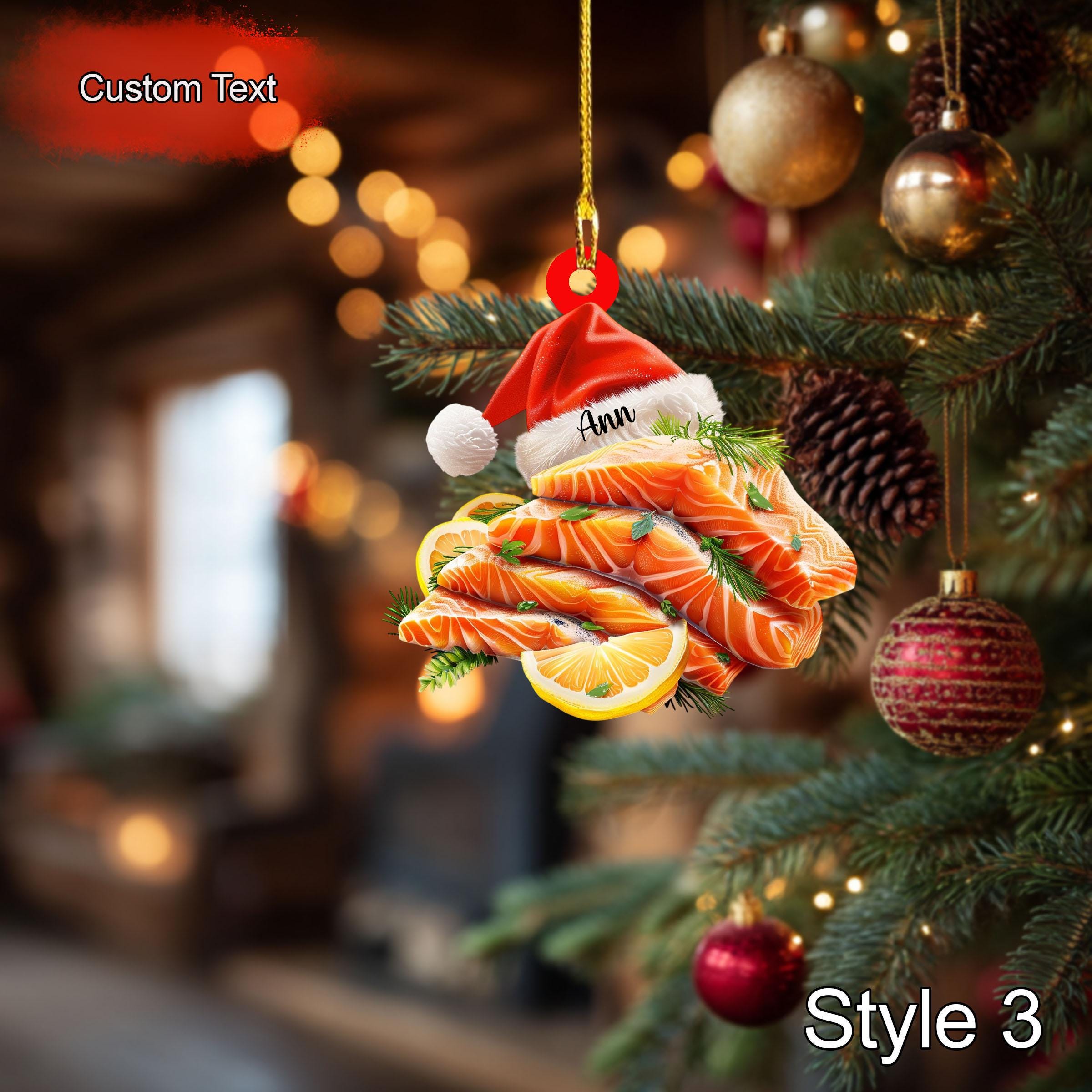 Custom Lemon Butter Baked Salmon Christmas Ornament – 2D Flat Acrylic Holiday Decoration - Image 3