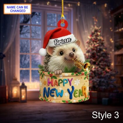 Custom Name Happy New Year Hedgehog Personalized Ornament - Image 5