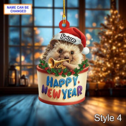 Custom Name Happy New Year Hedgehog Personalized Ornament - Image 6