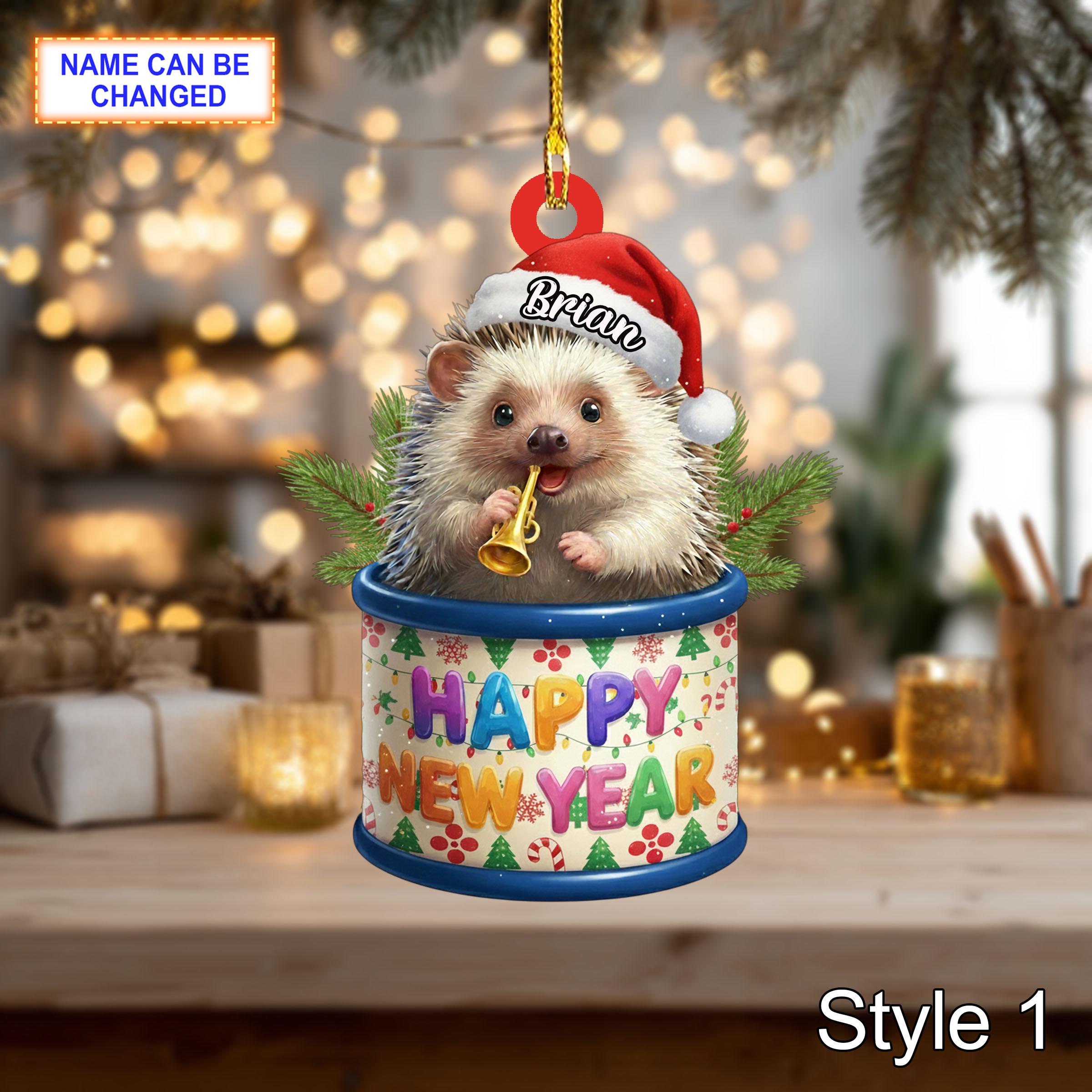 Custom Name Happy New Year Hedgehog Personalized Ornament