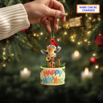 Custom Name Happy New Year Giraffe Personalized Ornament - Image 2