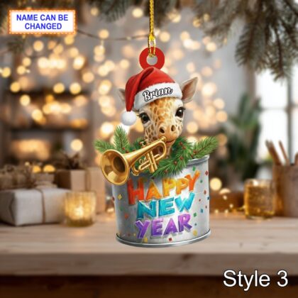 Custom Name Happy New Year Giraffe Personalized Ornament - Image 5