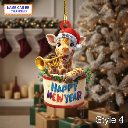 Custom Name Happy New Year Giraffe Personalized Ornament - Image 6