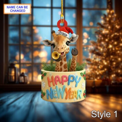 Custom Name Happy New Year Giraffe Personalized Ornament